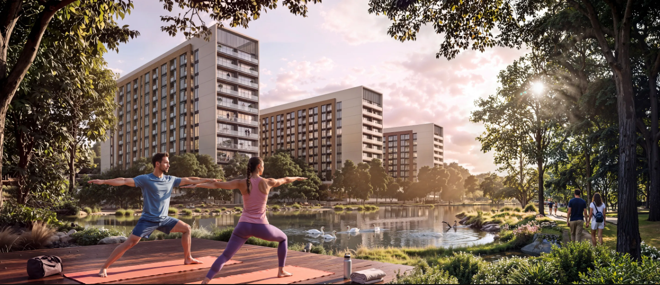 Landscaped outdoor amenities at a Sobha residential development